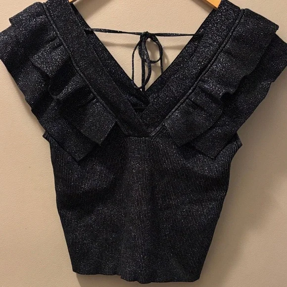 NWT Anthropologie Black Ruffle sleeveless sweater top - Picture 3 of 9